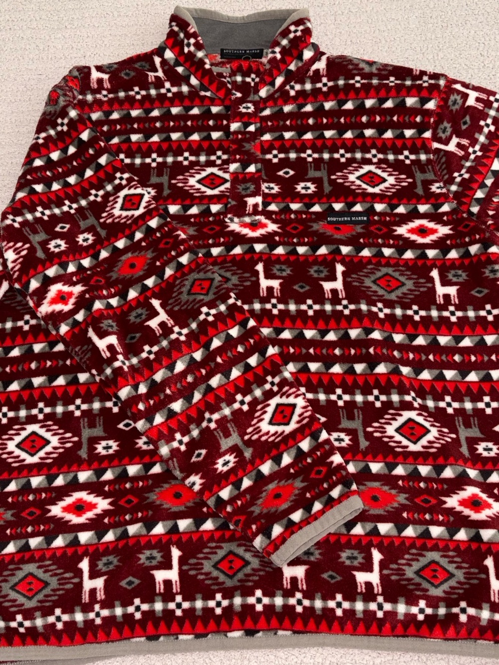 Southern Marsh Sweatshirt Mens Large Red Fleece 1/4 Zip Pullover Aztec Western
